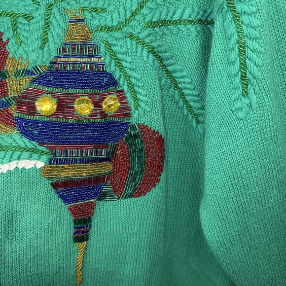 Vintage Lindsey Blake Christmas Sweater Embroidered Beaded Sz M Ornaments - Picture 6 of 12